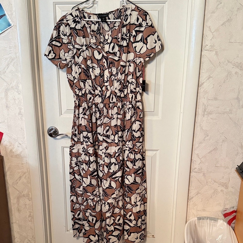 Cynthia Rowley Brown and White Floral Midi Dress